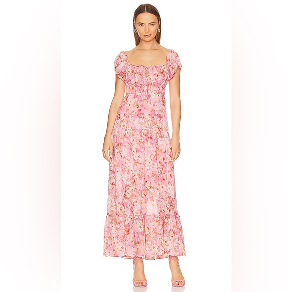 Astr x Revolve | Roseline Floral Off Shoulder Tiered Maxi Dress in Pink Orchid - Picture 3 of 11